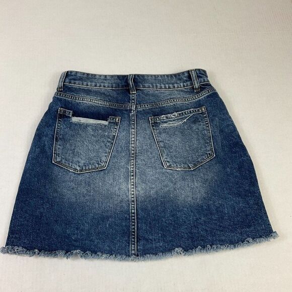 DL1961 Womens Cotton Denim Mini Skirt Blue Distressed Frayed Hem Pockets Size 26 - Picture 10 of 11